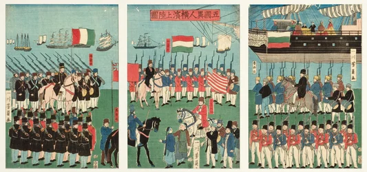 Chegada das Cinco Nações em Yokohama, 1861 (woodblock)